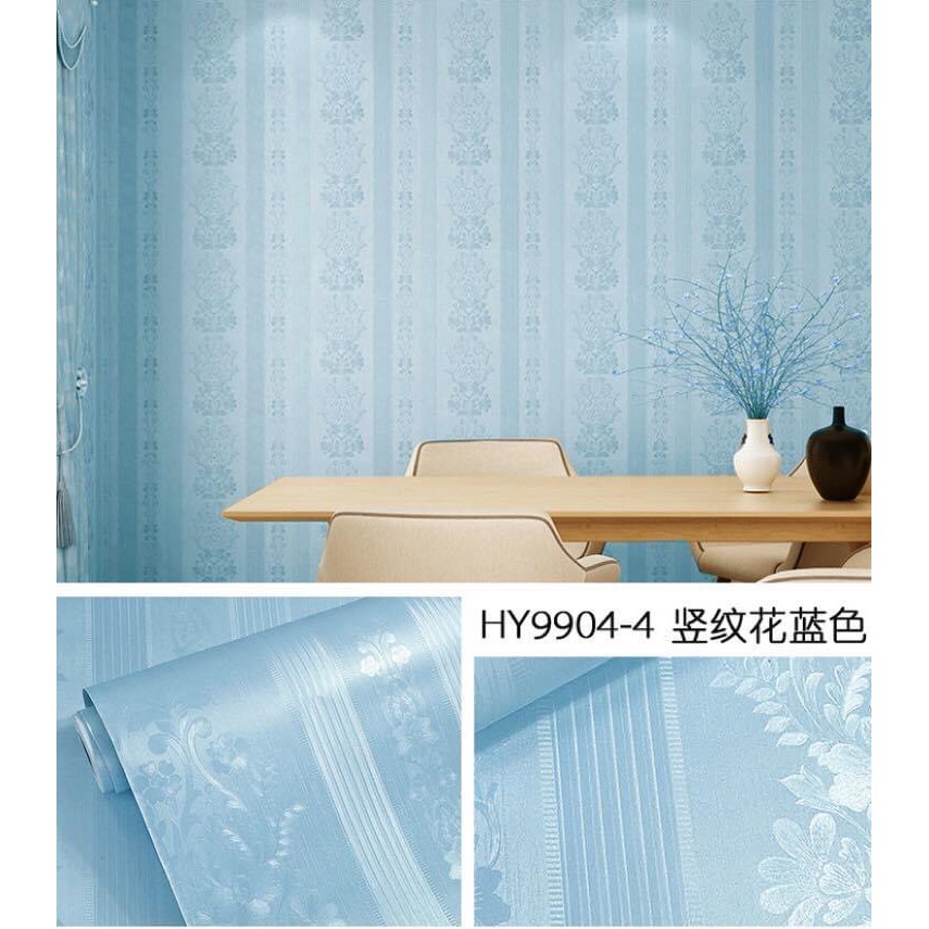 Giấy dán tường hoa văn xanh chìm cuộn 10m [CỰC_RẺ] - 10m decal dán tường màu xanh hoa văn chìm có keo sẵn