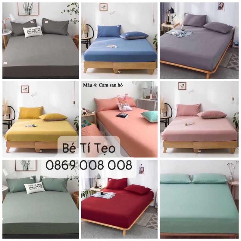 Set ga gối cotton tici trơn màu nhập khẩu 2021 Bé Tí Tẹo