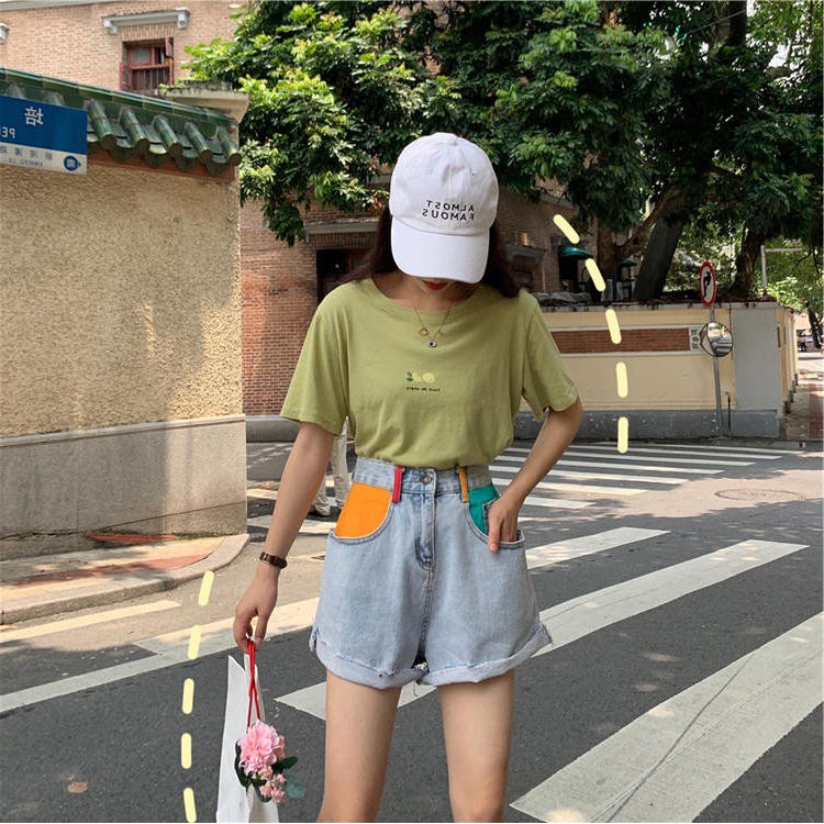 [Size S] Quần shorts jean nữ lưng cao xanh nhạt Ulzzang Quảng Châu QNJ85