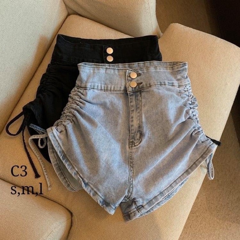 HOTTREND QUẦN SHORT JEAN 2 NÚT LƯNG CAO RÚT DÂY 2 BÊN SEXY