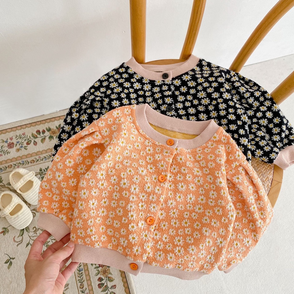 Áo Khoác Cardigan Tay Dài Cổ Tròn In Họa Tiết Hoa Cúc Nhỏ Thời Trang Xuân Thu 2022 Cho Bé Trai Và Gái