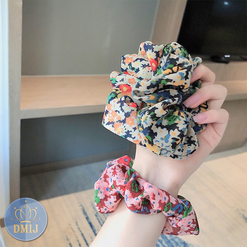 [Mã FAMARAL2 giảm 10K đơn 50K]Cột Tóc Vải Scrunchies Hoạt Tiết Hoa Phong Cách Vintage Mới