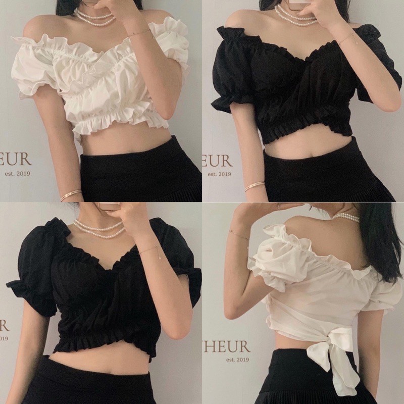 Áo kiểu nữ - áo trễ vai croptop tay ngắn đắp chéo hot trend mang được nhiều kiểu - AO04