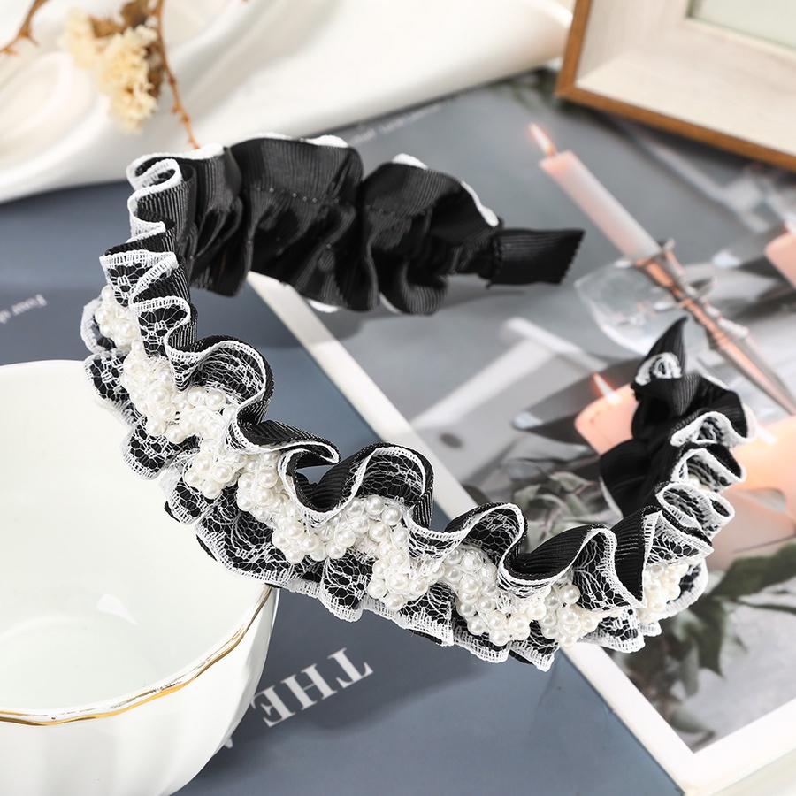 Cài tóc phối ren xếp ly đính ngọc trai giả phong cách Hàn Quốc thanh lịch cho nữ