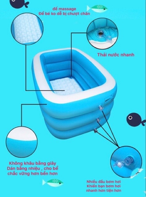 Bể bơi 3 tầng loại dày tặng kèm bơm điện
