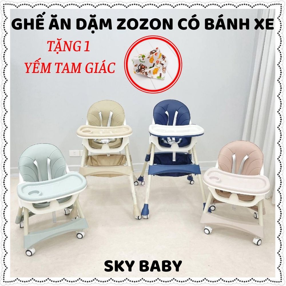 Ghế ăn dặm cho bé gấp gọn có bánh xe 2 nấc điều chỉnh độ cao kèm bàn ăn dặm kiểu nhật BLW Zozon phân phối chính hãng