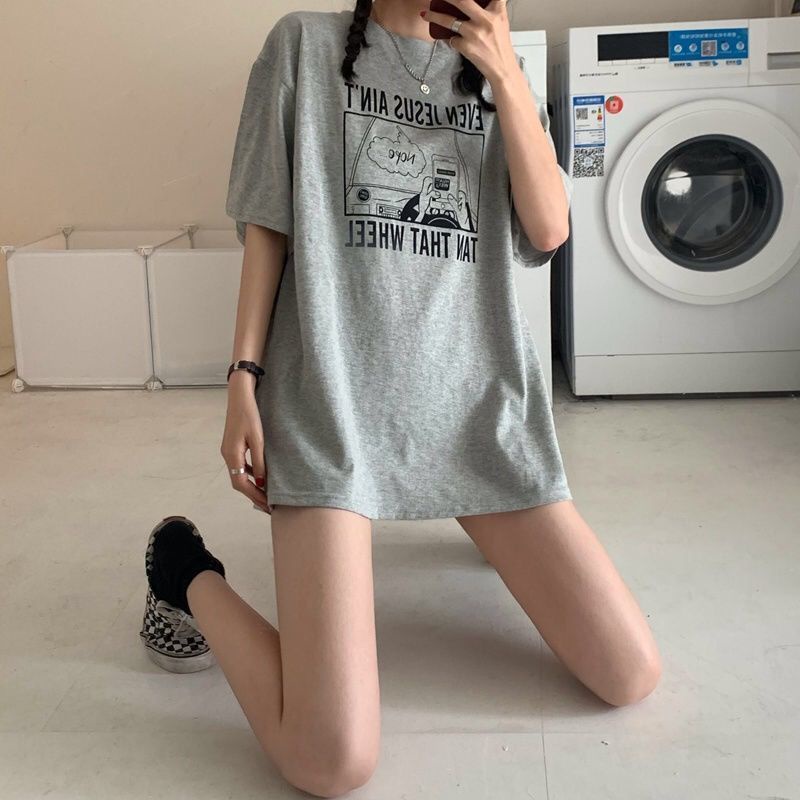 AMOI Áo Thun Tay Ngắn Dáng Rộng Phong Cách Thời Trang Hàn Quốc 2022