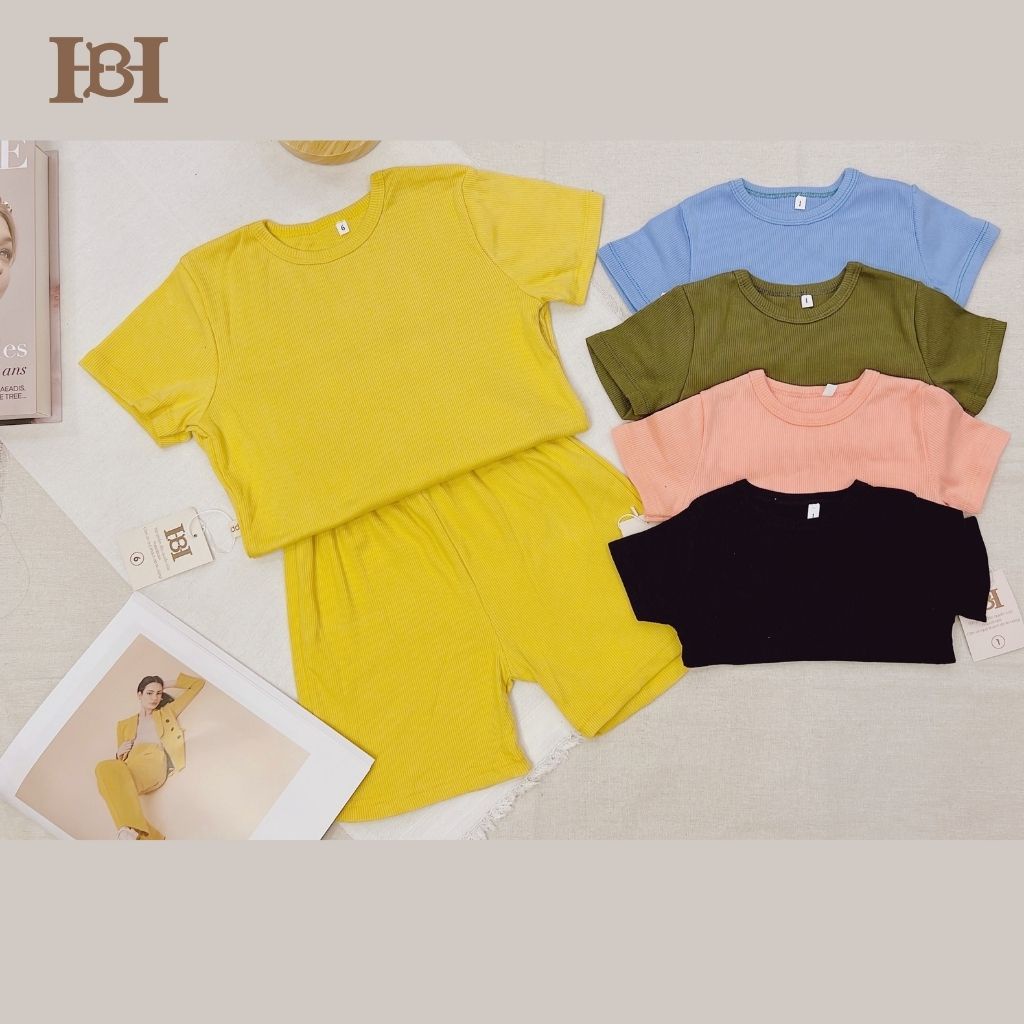 Bộ Quần Áo Thun Cotton Tăm Cộc Tay Hapiibabii Màu Sắc Tươi Sáng Cho Bé Trai Bé Gái Mặc Ở Nhà Mùa Hè, Size Đại 6-10