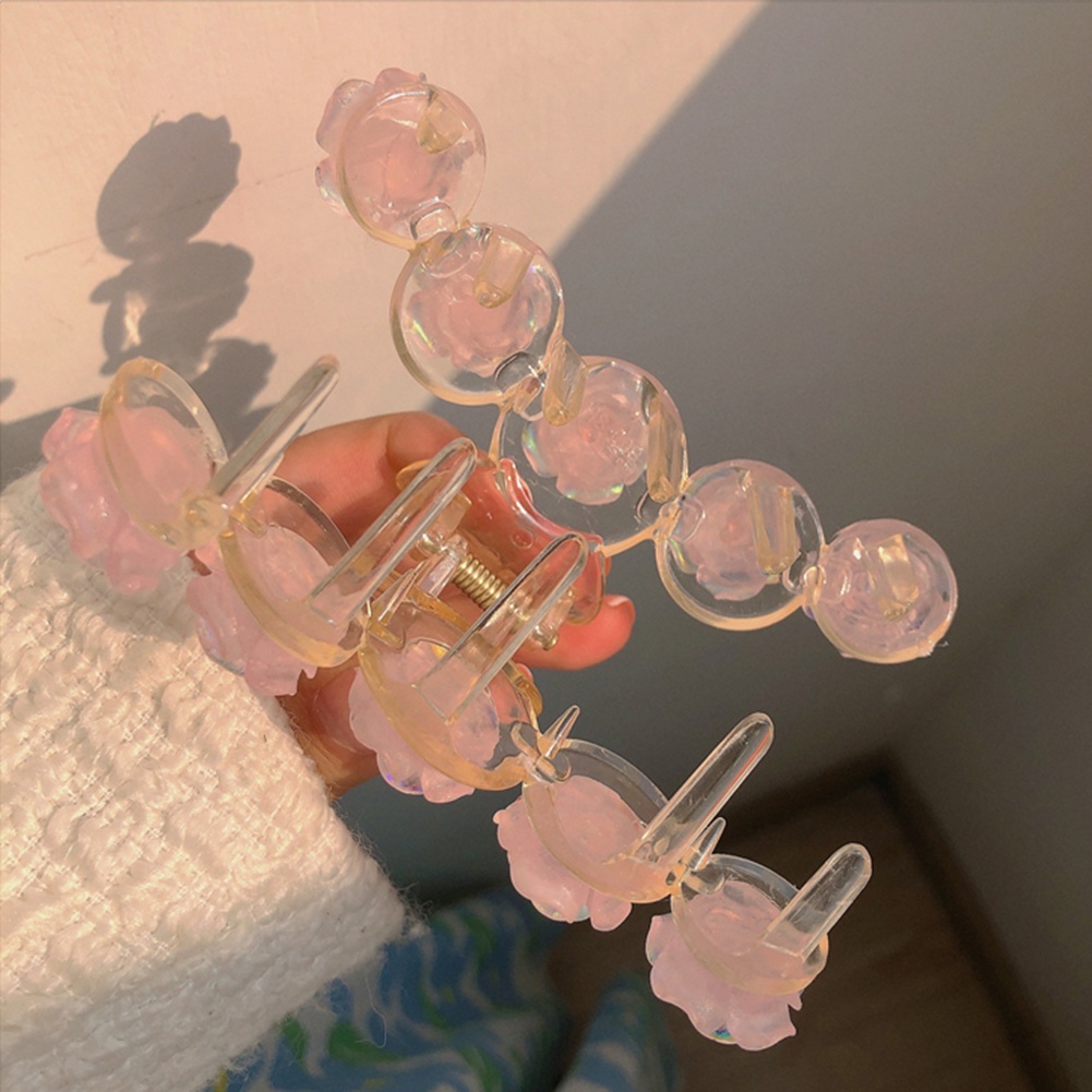 Kẹp Tóc Càng Cua Trong Suốt Đính Hoa Trà Làm Bằng Thủ Công Phong Cách Vintage