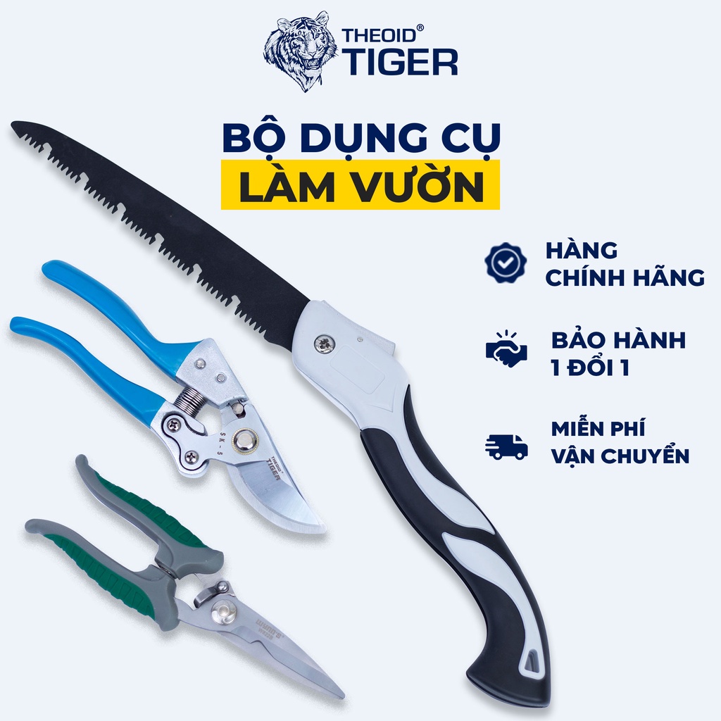 Theoid Tiger Bộ dụng cụ chăm sóc cây cảnh làm vườn - Kéo cắt cành, kéo tỉa dăm, cưa gập đa năng