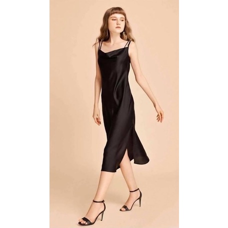 Đầm lụa popbirdy đen size xs thanh lý