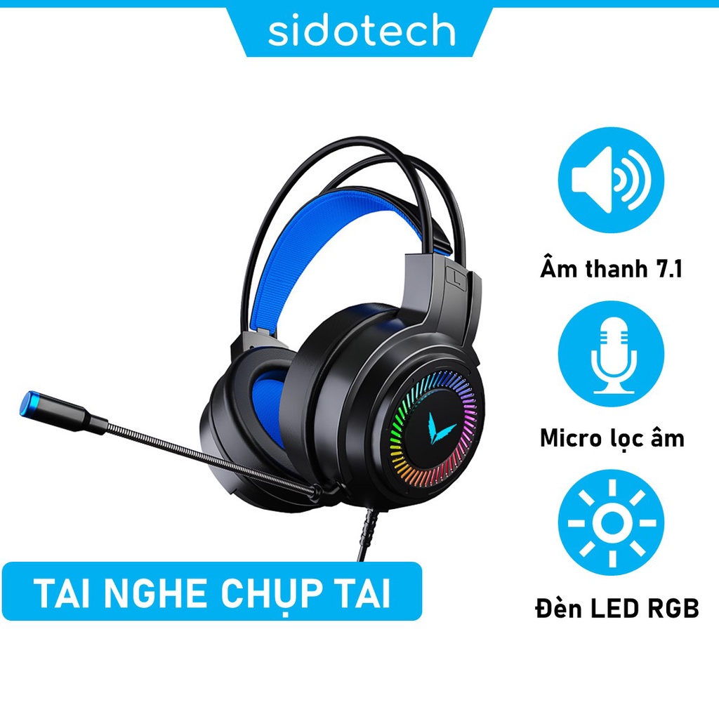 Tai nghe chụp tai gaming SIDOTECH G06 có dây âm thanh vòm 3D mic lọc âm chống ồn đèn led rgb phong cách gaming over ear