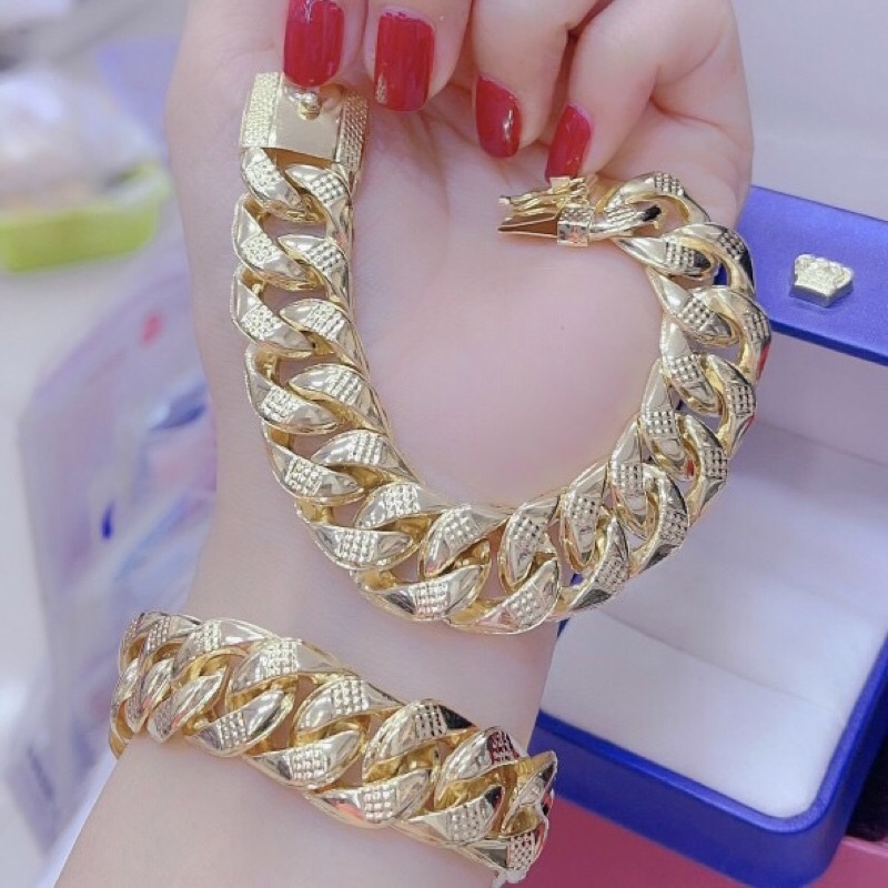 Lắc tay nam nữ mạ vàng khắc ký hiệu 10k khoá hộp bọng nhẹ siêu bền