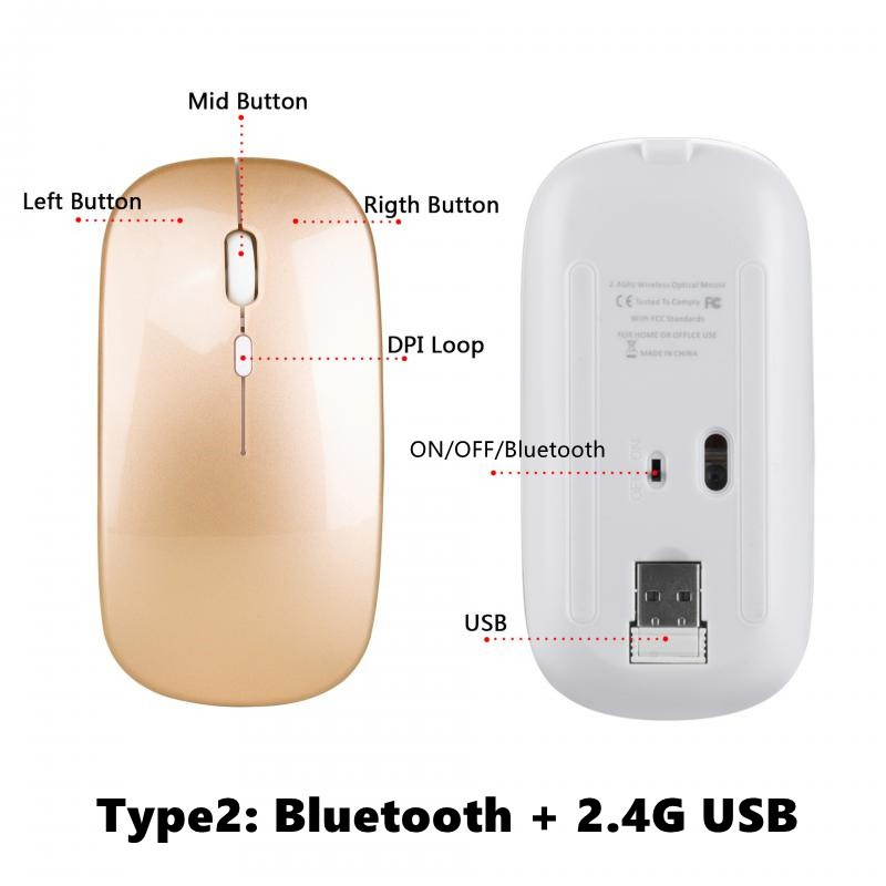 Chuột không dây bluetooth 5.1 1800 Dpi cho Ipad Mac Android Laptop máy tính bảng điện thoại thông minh