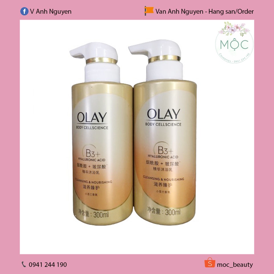 Sữa tắm Olay dưỡng ẩm B3 + Hyaluronic Acid 300ml (1 chai) date t5/2023