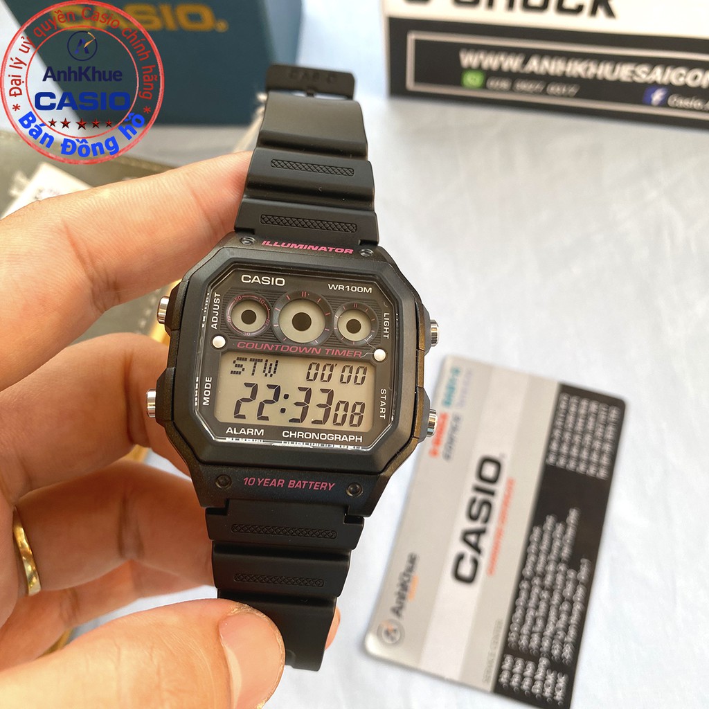 Đồng hồ nam Casio AE-1300 AE-1300WH-1A2F AE-1300WH-1A AE-1300WH-2A AE-1300WH-4A chính hãng Anh Khêu đây nhựa bền đẹp