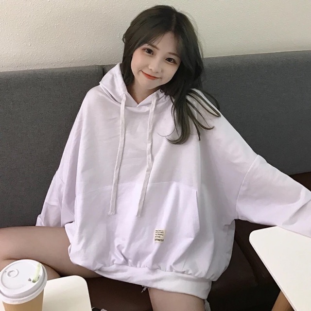Áo hoodie nỉ kiểu dáng basic gắn tag phong cách hàn quốc