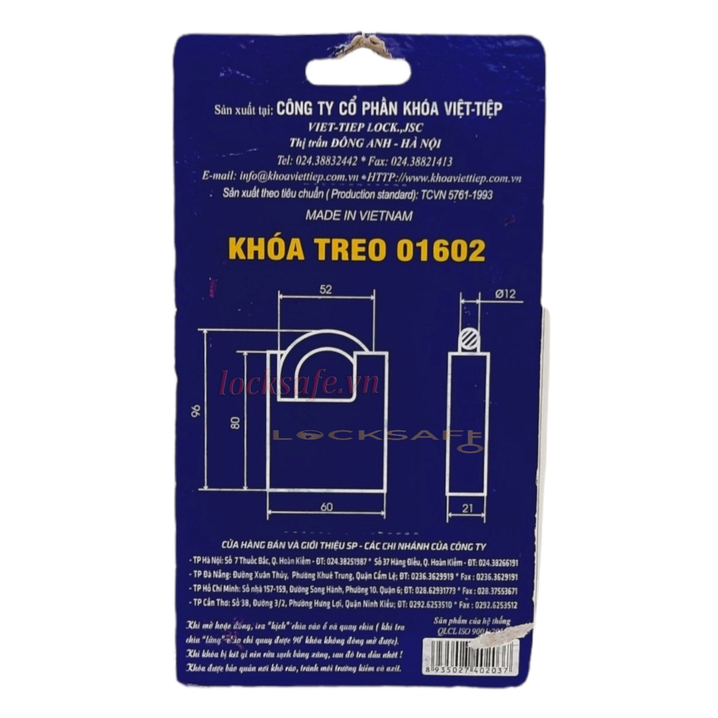 Ổ Khóa Chống Cắt Việt Tiệp 01502 - 01602 Chống Trộm An Toàn Chính Hãng Chất Lượng