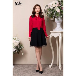 chân váy xòe phối ren gấu