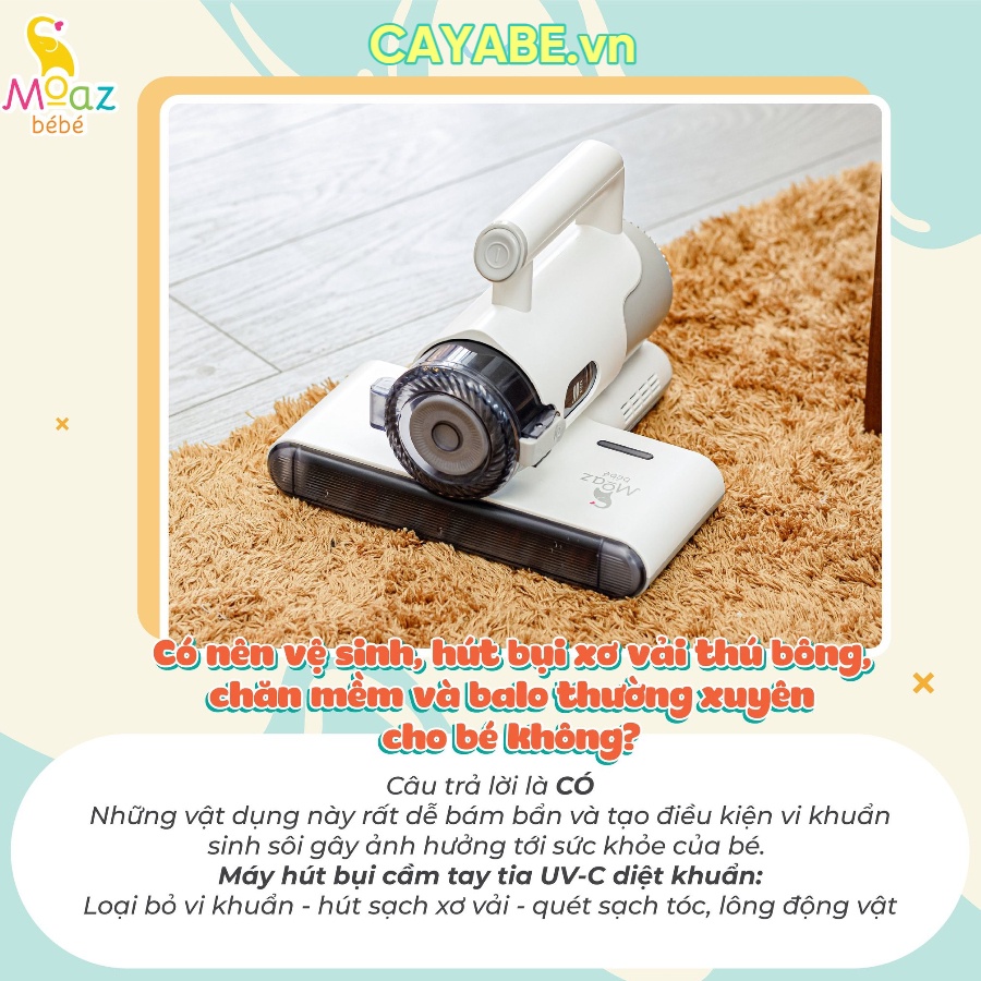 Máy hút bụi diệt khuẩn UV giường nệm, sofa và thảm cầm tay MOAZ BÉBÉ MB-037 cho gia đình (Bảo hành chính hãng 12 tháng)