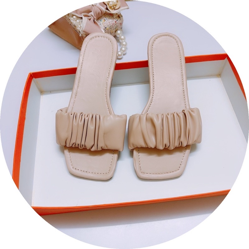 Dép lê quai nhún đế Bệt mẫu mới da lì cực đẹp