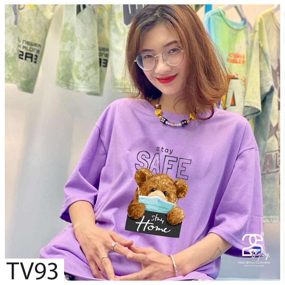 Áo Thun Tay Lỡ 2s Clothing Áo Phông Vàng Unisex Nam Nữ Cotton Oversize Form Rộng Giá Rẻ In Hình Gấu Bear Stay Safe TV93