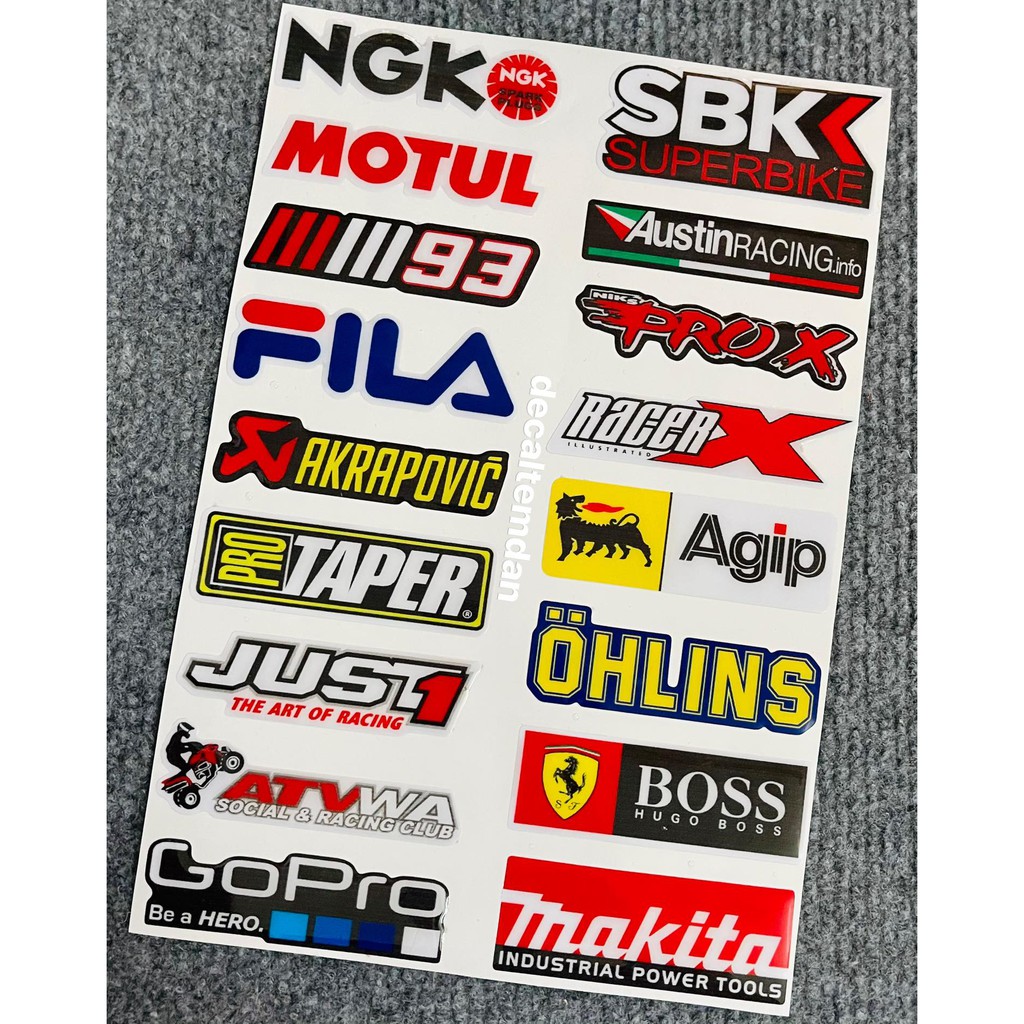 DDXM - V88 - DECAL TEM NỔI HÌNH CÁC THƯƠNG HIỆU NGK MOTUL OHLINS,.... DÁN TRANG TRÍ XE HOẶC ĐỦ THỨ