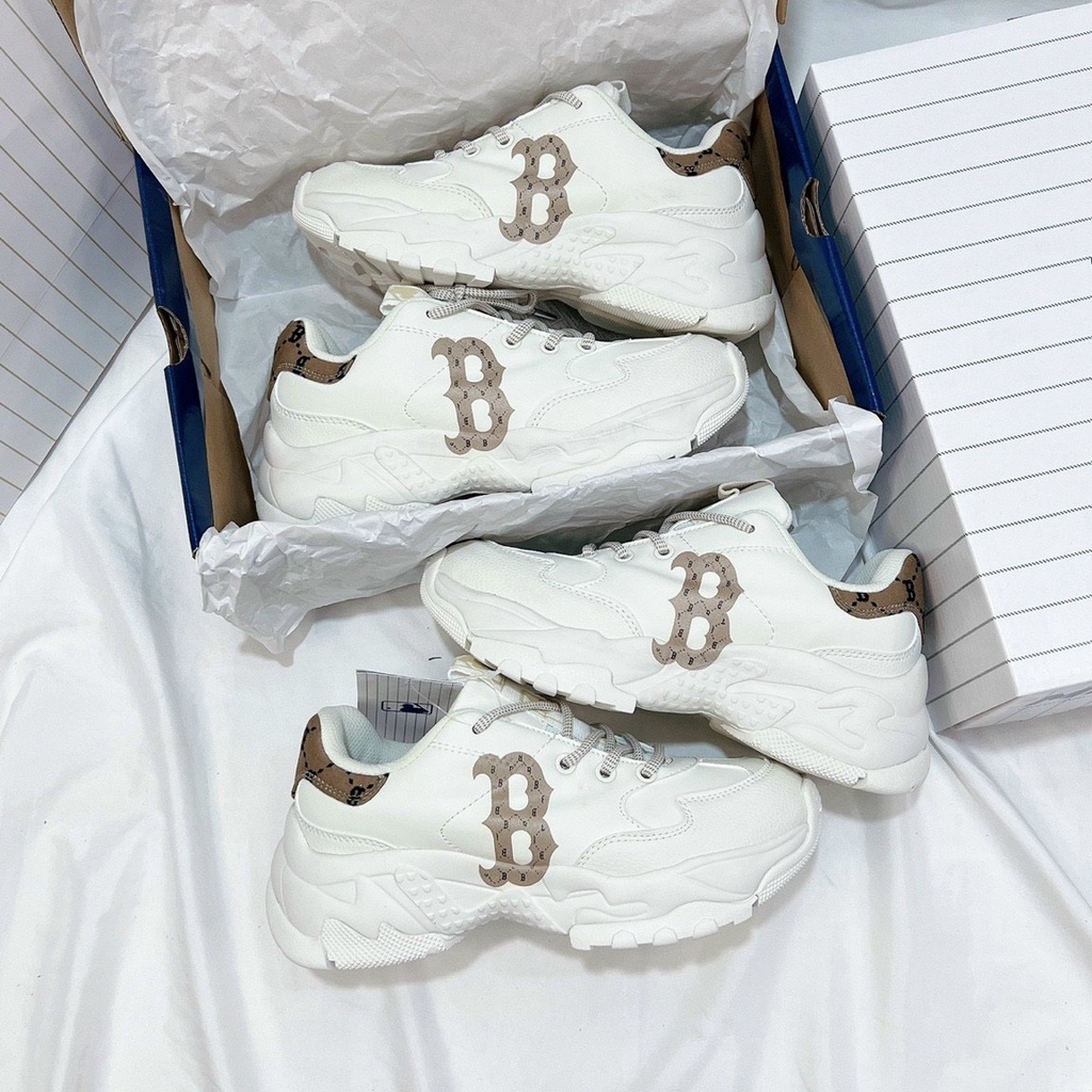 Giày thể thao MLB gót nỉ đen/nâu hot 2023,Giày sneaker M.LB NY đen nâu dành cho nam nữ chuẩn 1:1 full bill box phụ kiện