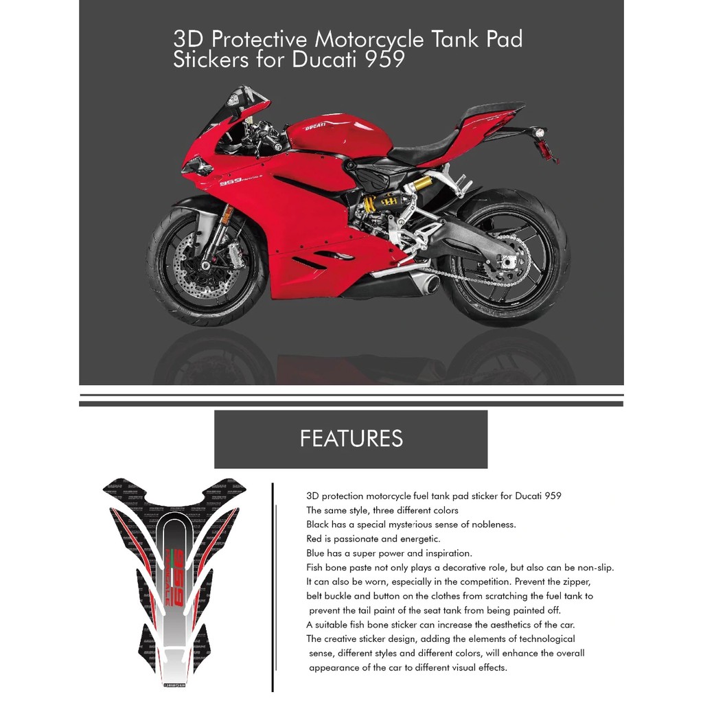 Decal Dán Trang Trí Bình Xăng Xe Mô Tô Ducati 959 Hình Xương Cá 3d