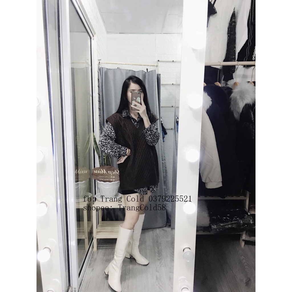 Set áo sơ mi báo + Gile len (Ảnh thật shop tự chụp )