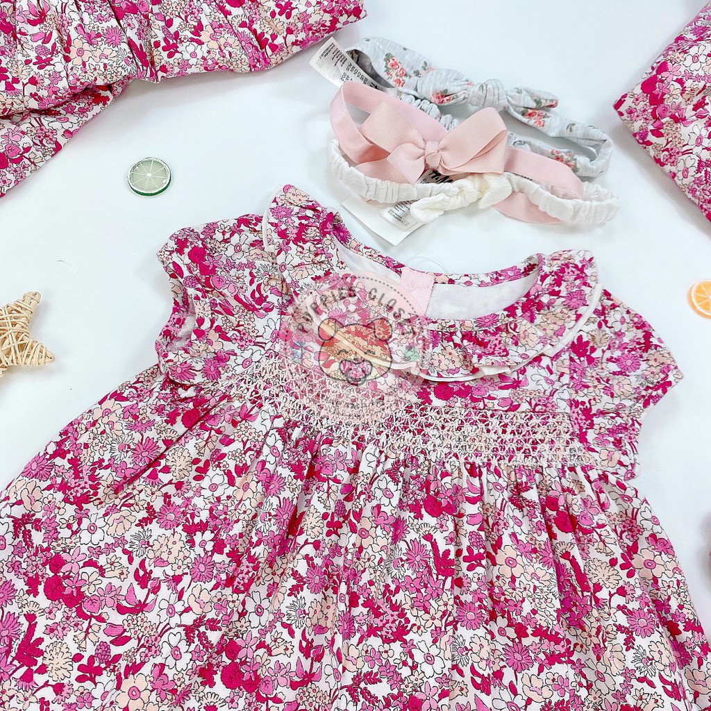 Váy Xòe Cánh Tiên Hoa Nhí Hồng Pha Khói Ngắn Tay M&S