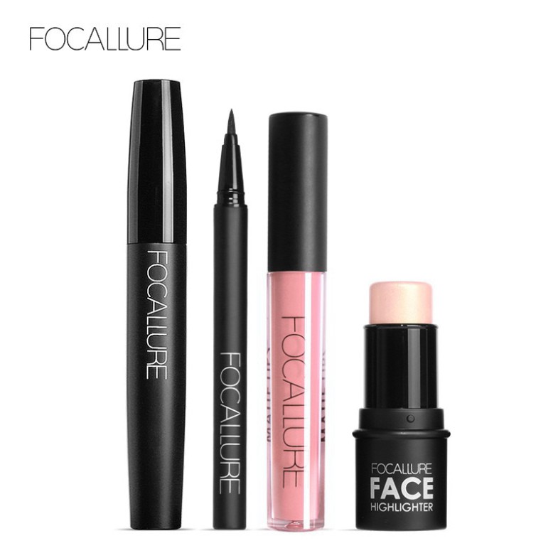 Bộ mỹ phẩm FOCALLURE 4 món gồm son môi + bút kẻ mắt + mascara + thỏi bắt sáng đa năng tiện dụng 120g/1pc