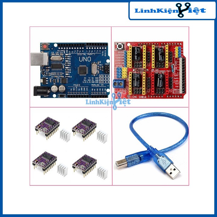 COMBO MÔ ĐUN UNOR3 + SHIEL ARDUINO UNO R3+ 4 MODULE DRV8825