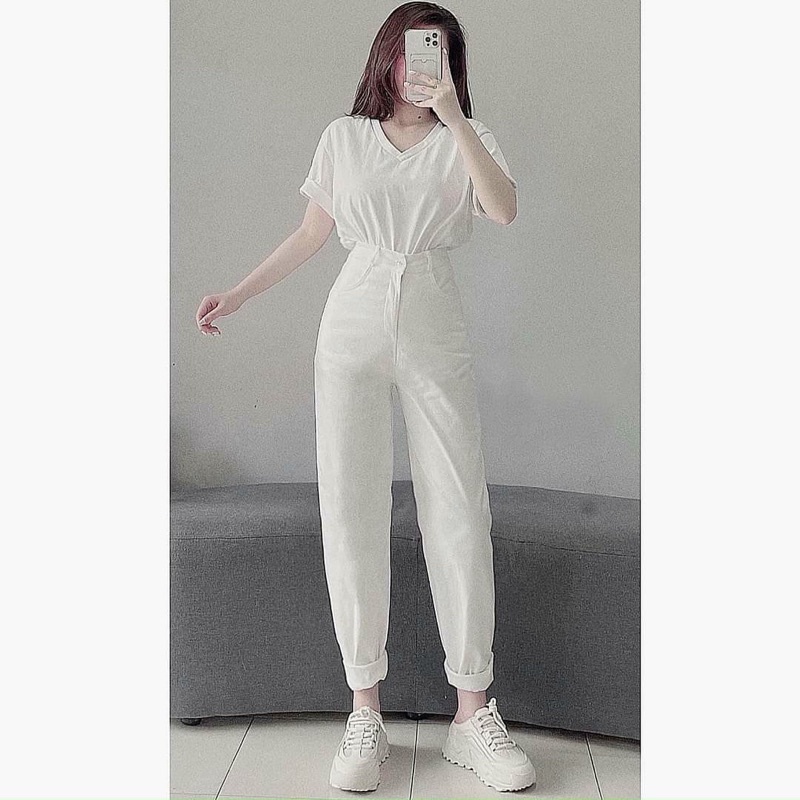 Quần baggy Jean QC 3 cúc cạp siêu cao (ảnh chụp thật)
