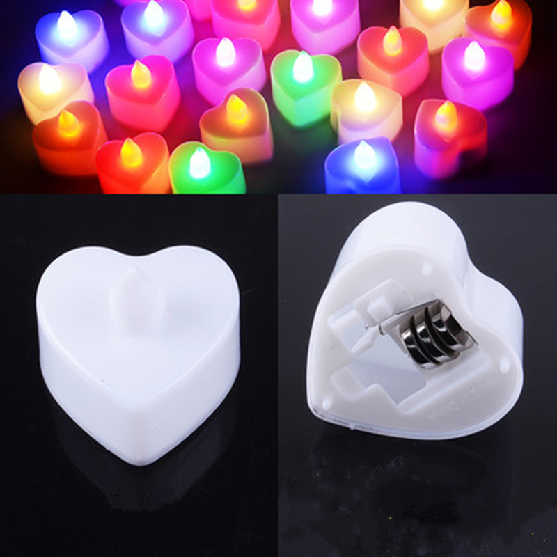 Multicolor Heart Shape LED Electronic Candle/Battery Powered Flameless Light/Christmas Wedding Valentine's Day Bar Tealight Decor