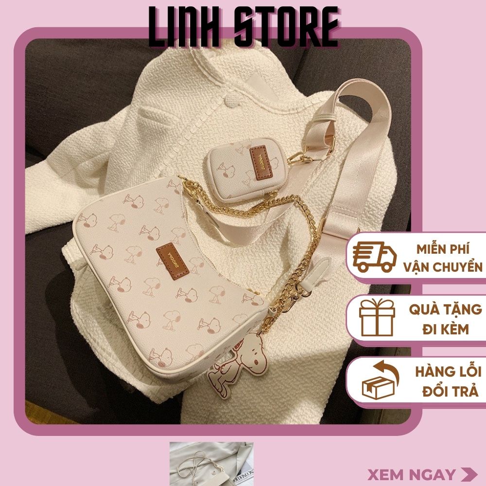 Túi kẹp nách nữ kèm ví nhỏLinh StoreTúi đeo chéo Snoopy họa tiết cún dễ thương da mềm cực xinh SPB 401
