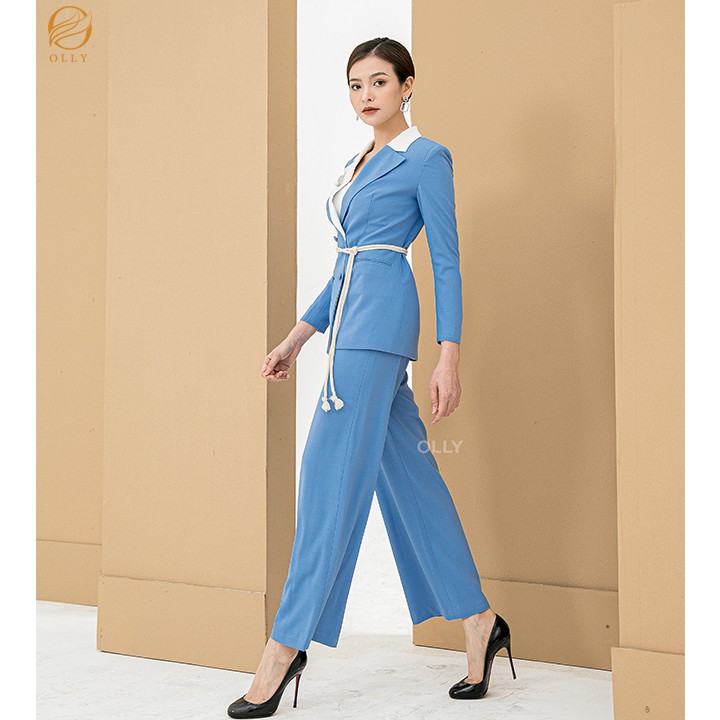 [Mã FAMALLT5 giảm 15% đơn 150k] Áo vest tay dài cổ phối trắng buộc đai eo OLLY_OA19.037 | BigBuy360 - bigbuy360.vn