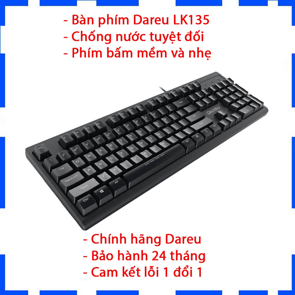 Bàn phím Dareu LK135 - Màu đen - Chống nước tuyệt đối - Chính hãng BH 24 tháng