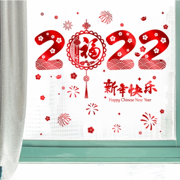 Decal trang trí Tết - 2022 ánh Đỏ và ánh Vàng cực đẹp