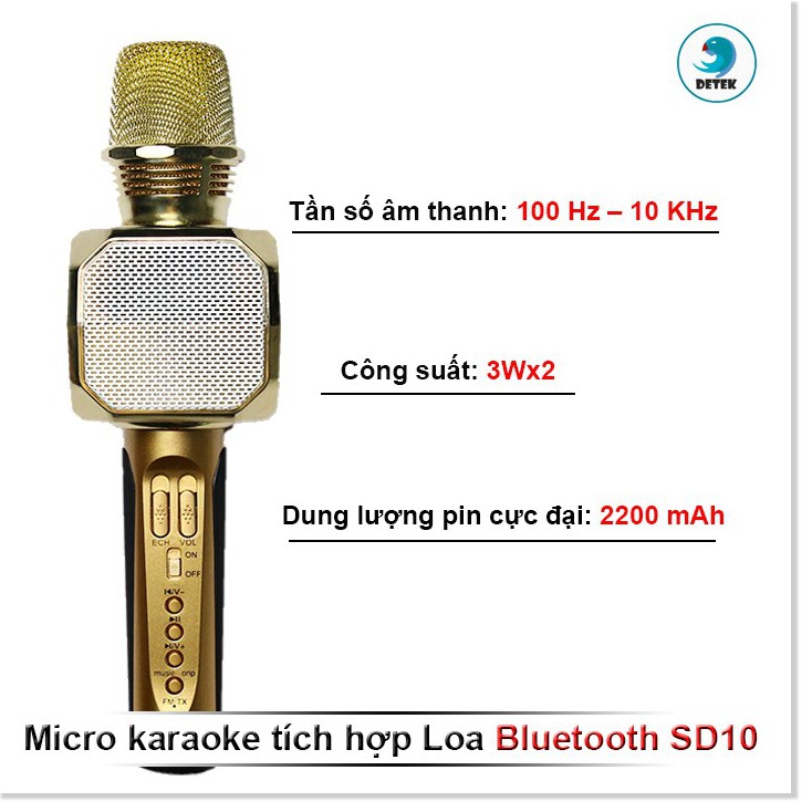 Micro kèm Loa Karaoke Bluetooth SDRD SD-10 Loại 1 Âm Thanh Chuẩn, Hát Hay (SDRD SD10)