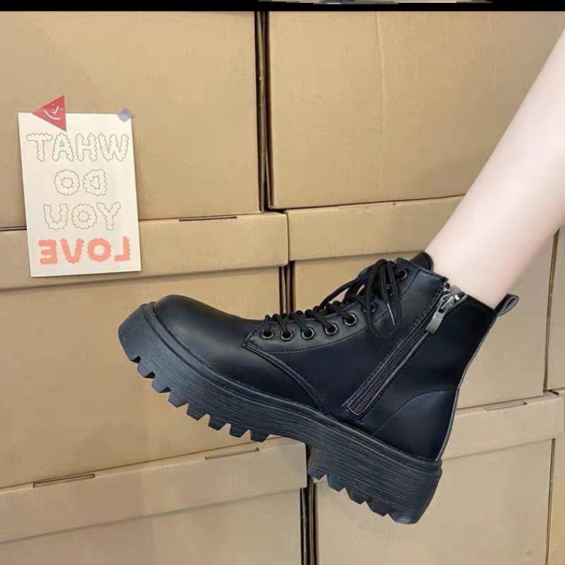 Bốt Nữ Học Sinh Ulzang Kéo Khoá Cao Cấp - giày boots nữ cổ lửng dáng xinh