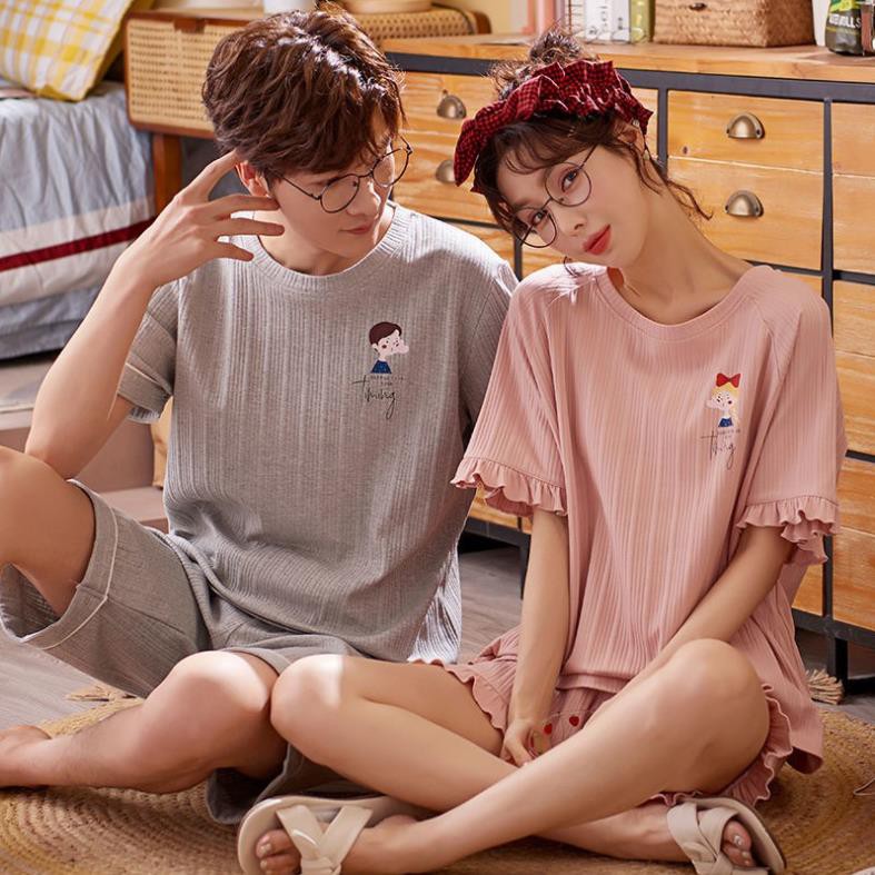 ❃pyjama, quần đùi ngắn tay mùa hè, cặp đôi cotton Hàn Quốc nữ, nam và các có thể mặc vest đồ đạc ở nhà  ྆