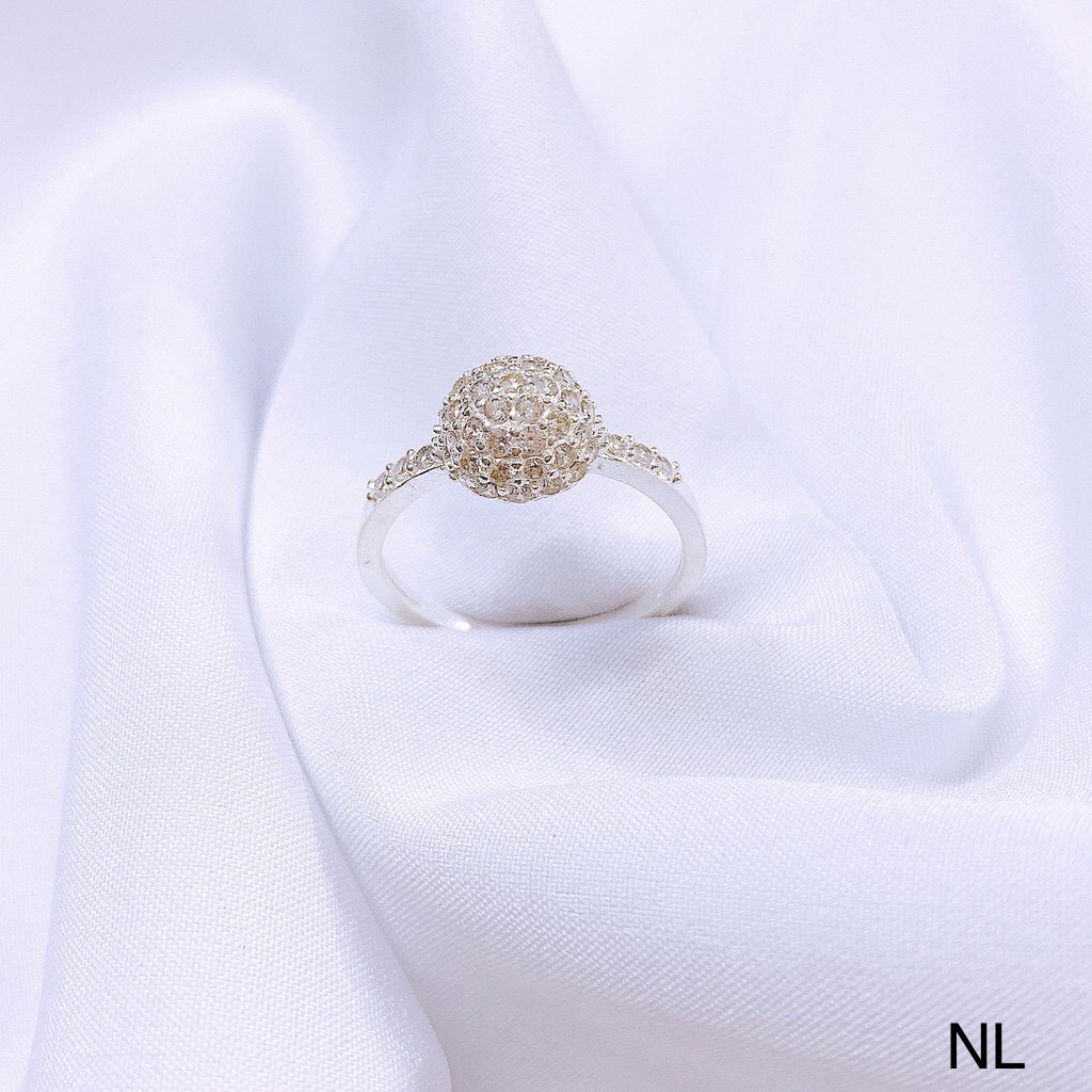 Nhẫn nữ bạc thật, nhẫn nữ mặt cầu tròn đính đá nhỏ xinh xắn - Kho sỉ bạc Nhất Linh