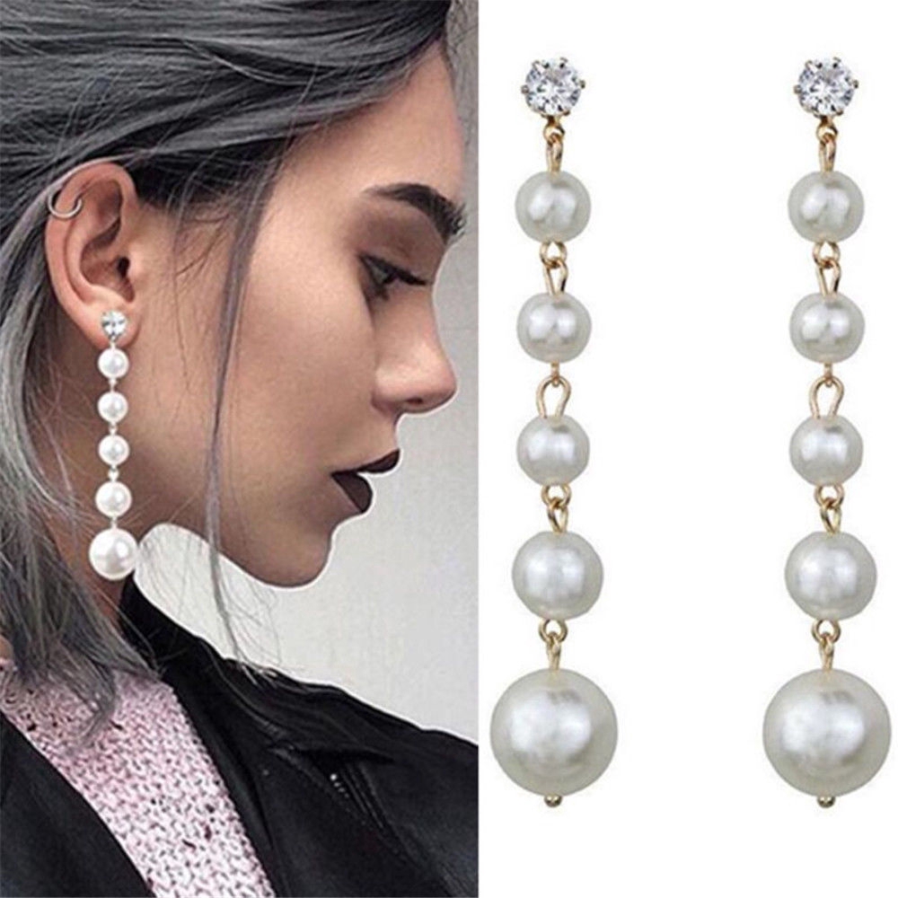 Khuyên tai chuỗi đính hạt giả ngọc trai