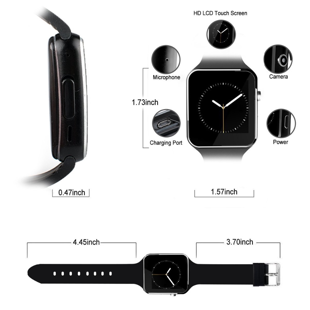 Đồng hồ thông minh X6 Band kết nối bluetooth chức năng Camera SIM/TF dành cho điện thoại iPhone Android