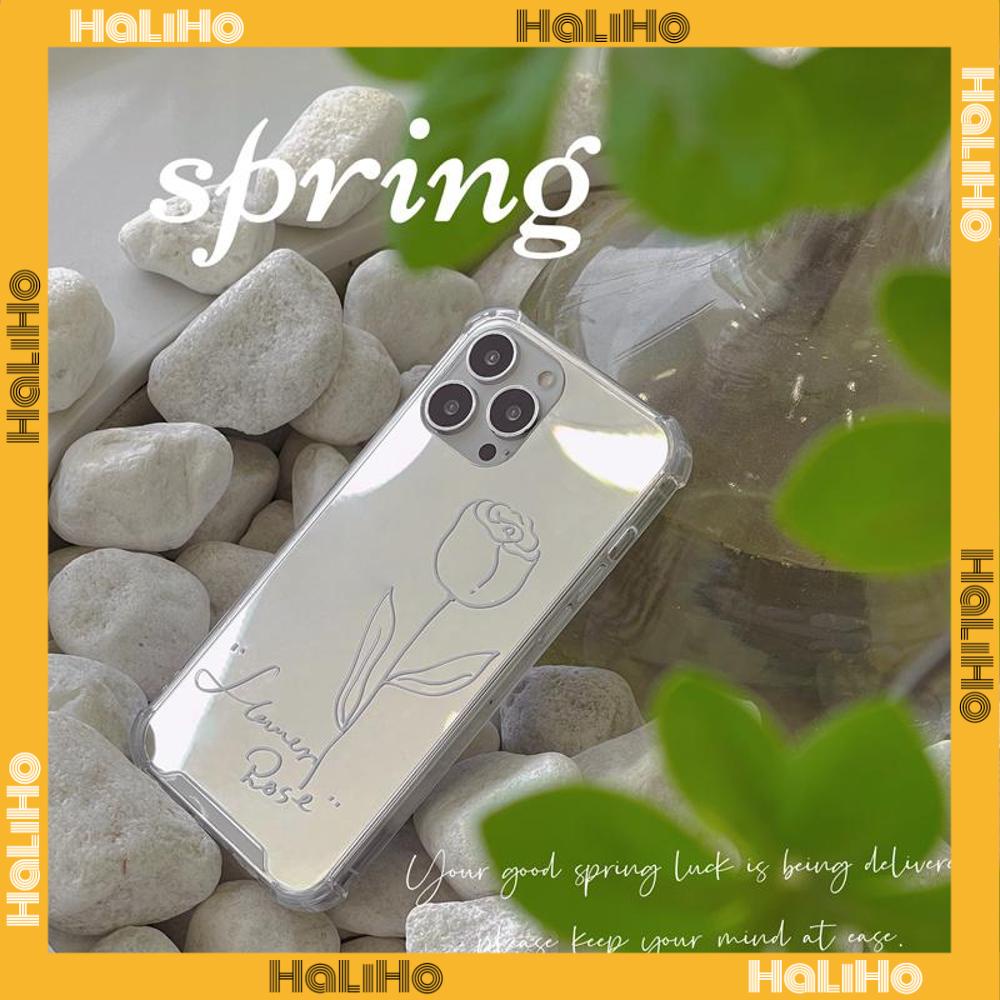 iPhone Case Acrylic Reflective Mirror Airbag Shockproof Protection Camera Lines Rose Simple Compatible with iPhone 11 iPhone 13 Pro Max iPhone 12 Pro Max iPhone 7 Plus iPhone xr