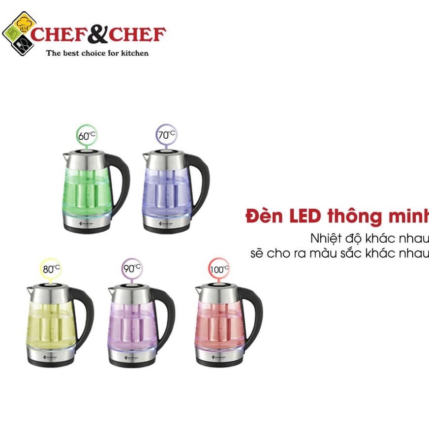 ẤM SIÊU SIÊU TỐC CHEF&amp;CHEF CH1730D THỦY TINH KÈM LÕI LỌC INOX CAO CẤP