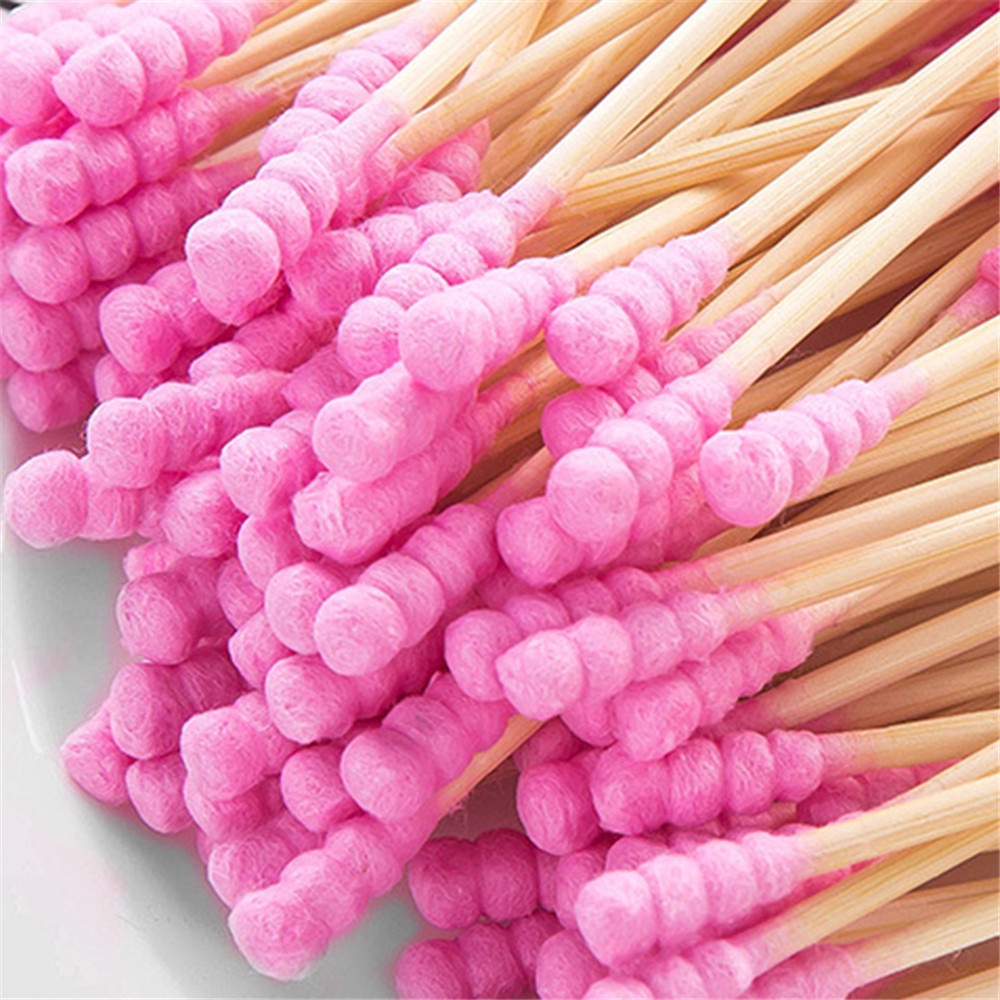 DIACHA 100/200Pcs With Storage Box Beauty Buds Sticks Disposable Nose Ears Cleaning Cotton Swabs Health Care Double Heads Applicator Tool Hot Bamboo Wood/Multicolor