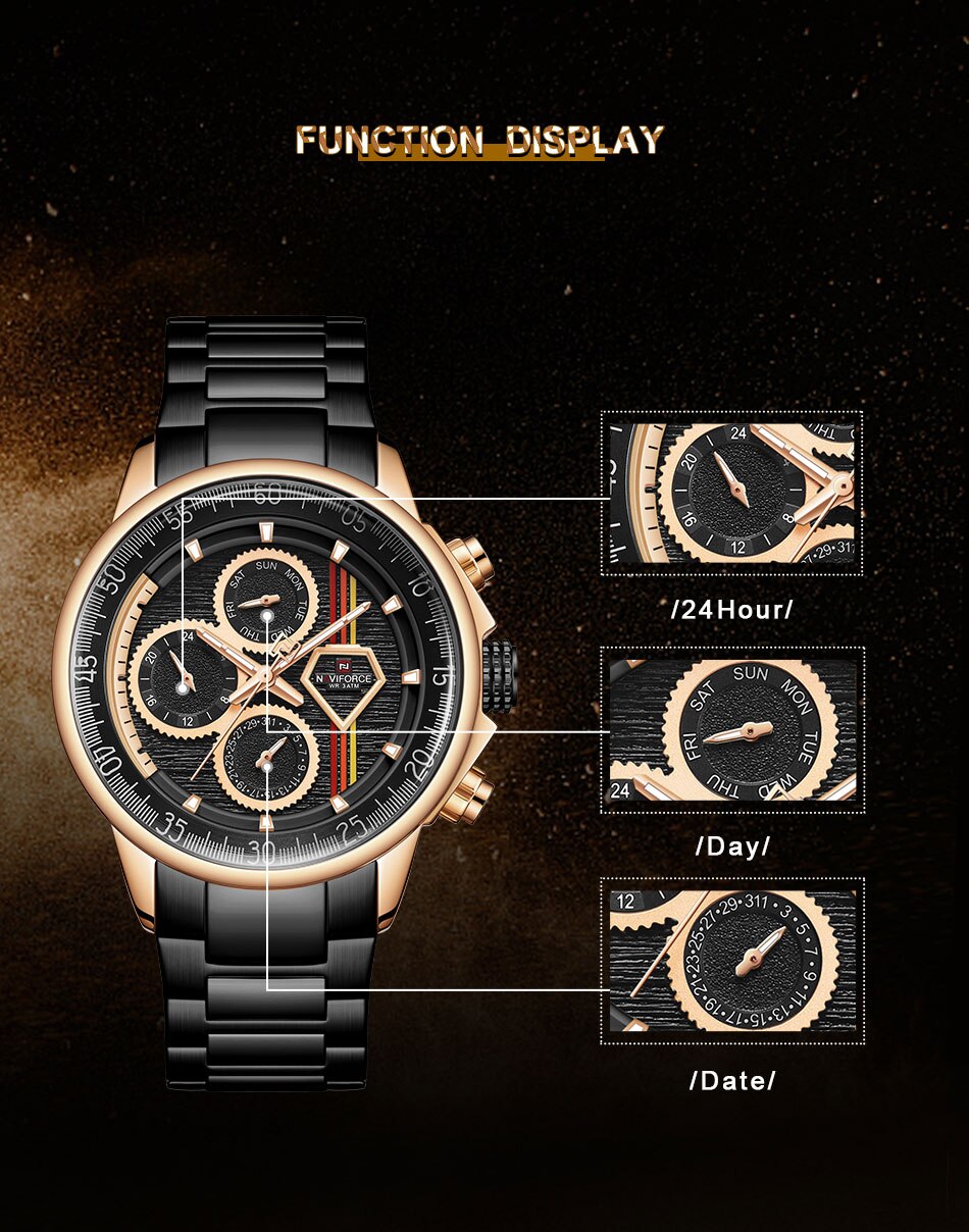 Đồng Hồ Thạch Anh NAVIFORCE NF9184 Bằng Thép Không Gỉ Thời Trang Thể Thao Cho Nam