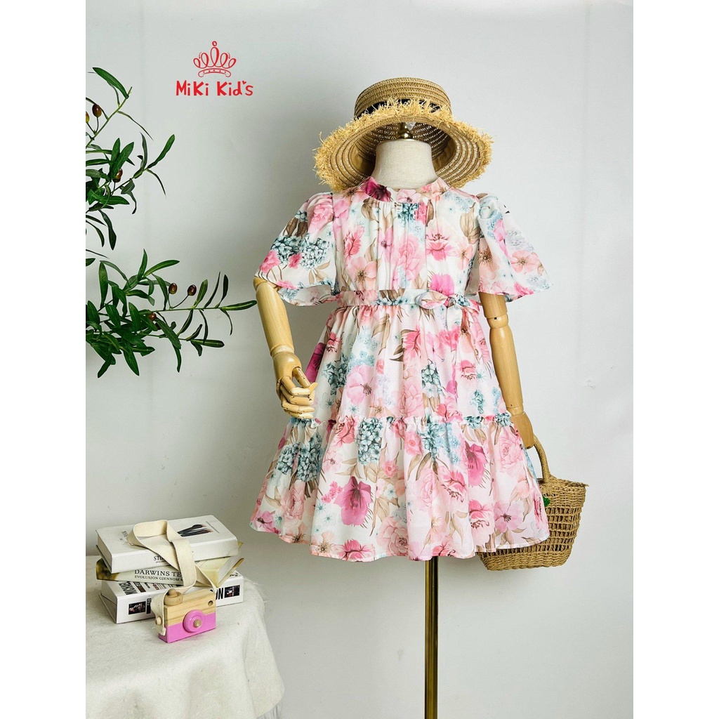 Váy Bé gái hoa Hồng , Đầm công chúa vải tơ hoa lót cotton mềm , Trang 25 Kids - K154